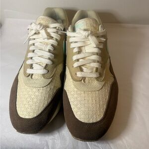 Nike Air Max 1 Premium Crepe Hemp Cream and Brown Sneakers Size W10/M 9-9.5